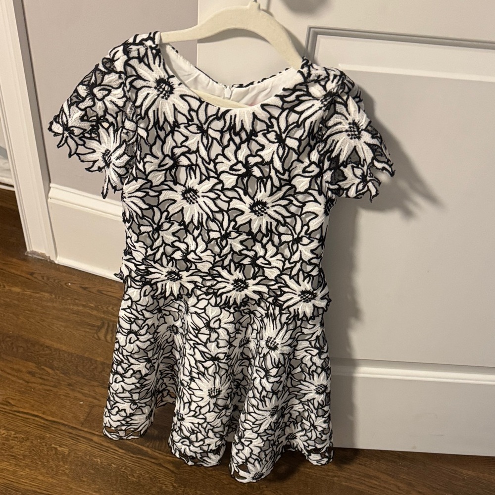Zoe Ltd Black and White Floral Kids Formal Dress